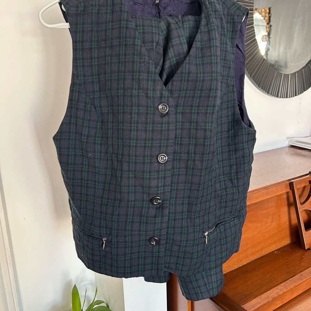 Vintage 100 Wool Plaid Button-Up Vest & Pant Set